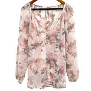 LC Lauren Conrad Pink Sheer Floral Boho Blouse